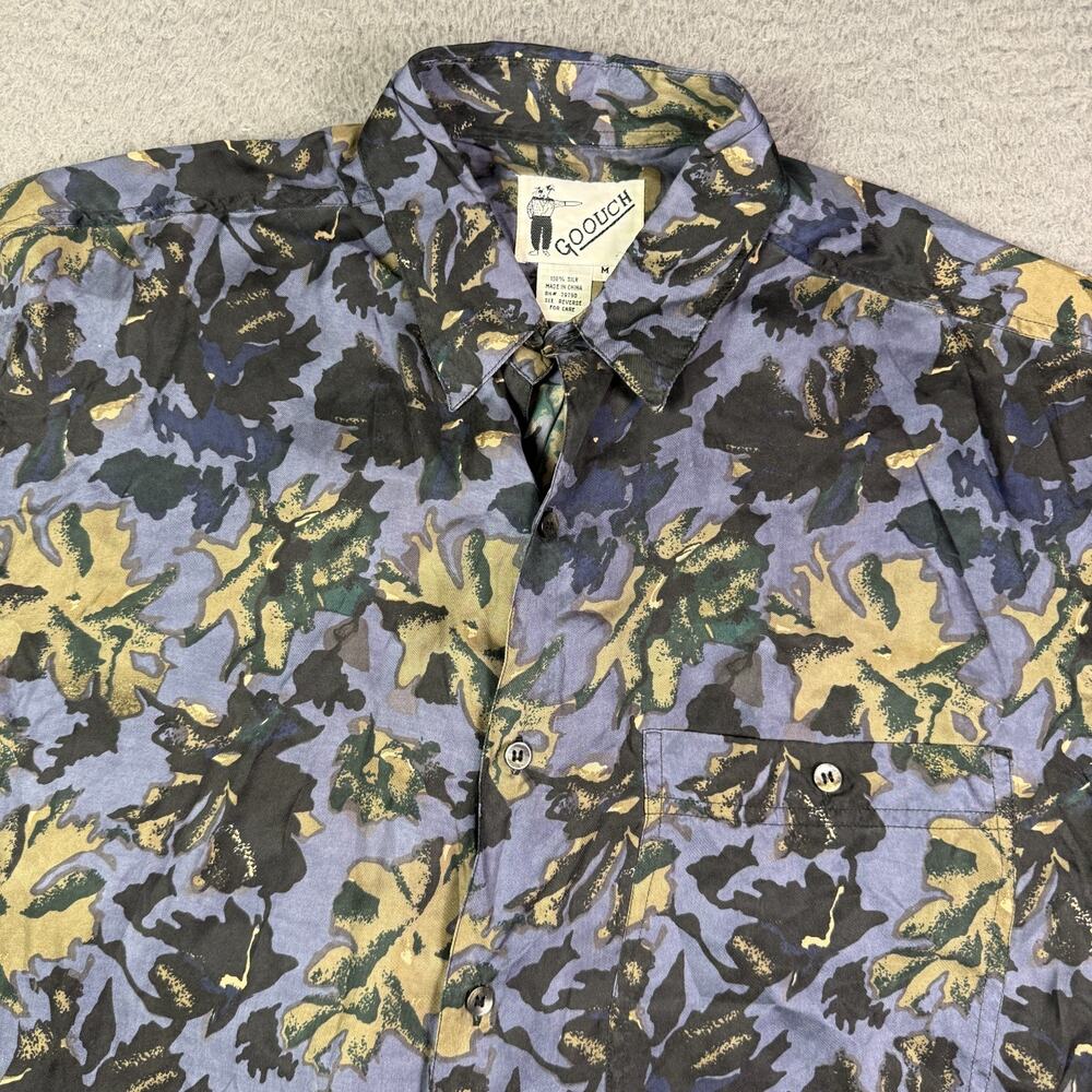 Vintage Goouch Shirt Mens M Art Floral Print 100% Silk Short Sleeve Lightweight